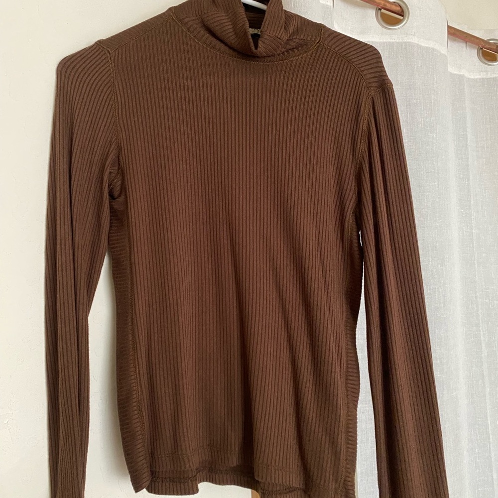 Madewell Brown Ribbed Long Sleeve Mock Neck Top